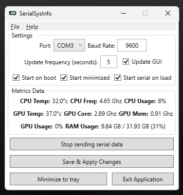 SerialSysInfo screenshot